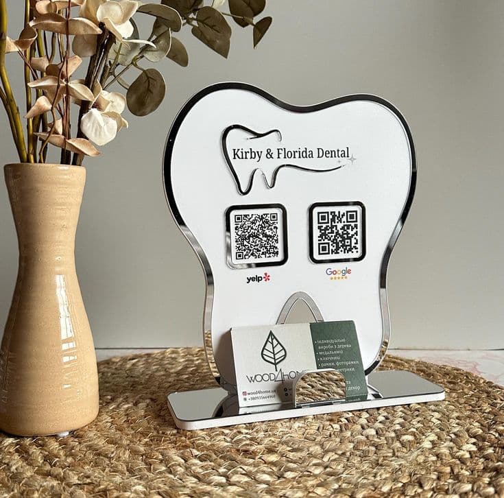 🦷 Personalized Tooth-Shaped Acrylic QR Stand for Dental Clinics Tohfa24