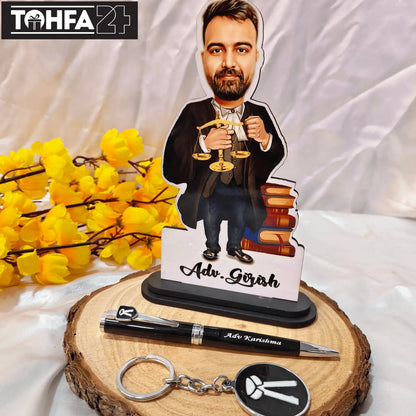 Personalized Caricature, Pen & Keychain for an Advocate Tohfa24