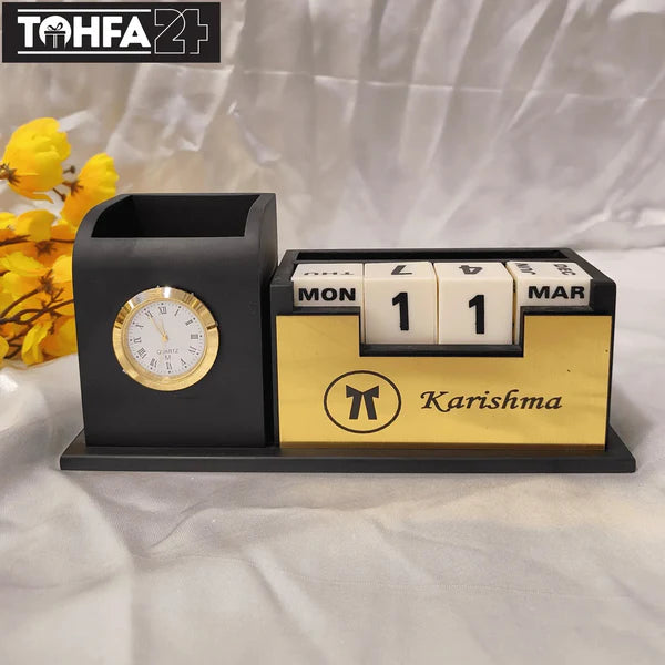 Personalized Pen Stand With Clock Tohfa24