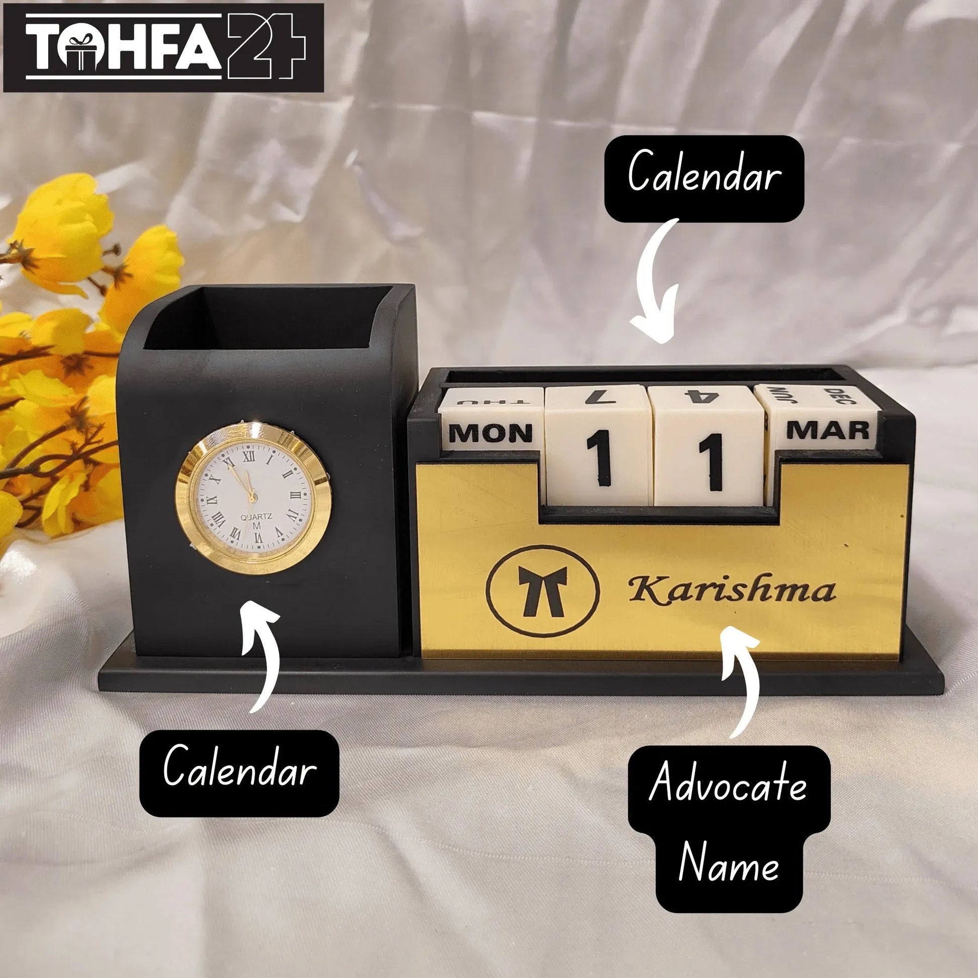 Advocate's Pen Stand with Clock Tohfa24