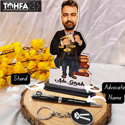 Personalized Caricature, Pen & Keychain for an Advocate Tohfa24