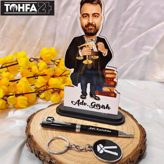 Personalized Caricature, Pen & Keychain for an Advocate Tohfa24