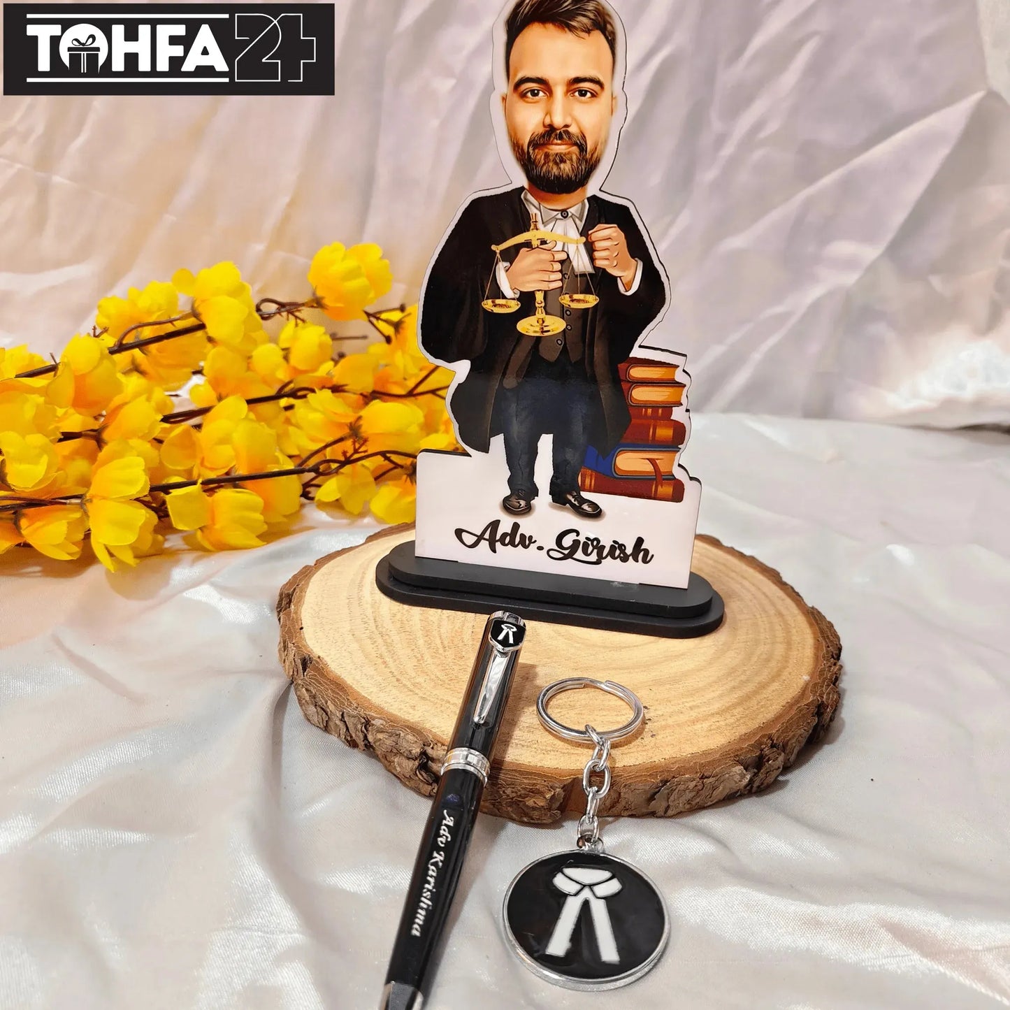 Personalized Caricature, Pen & Keychain for an Advocate Tohfa24