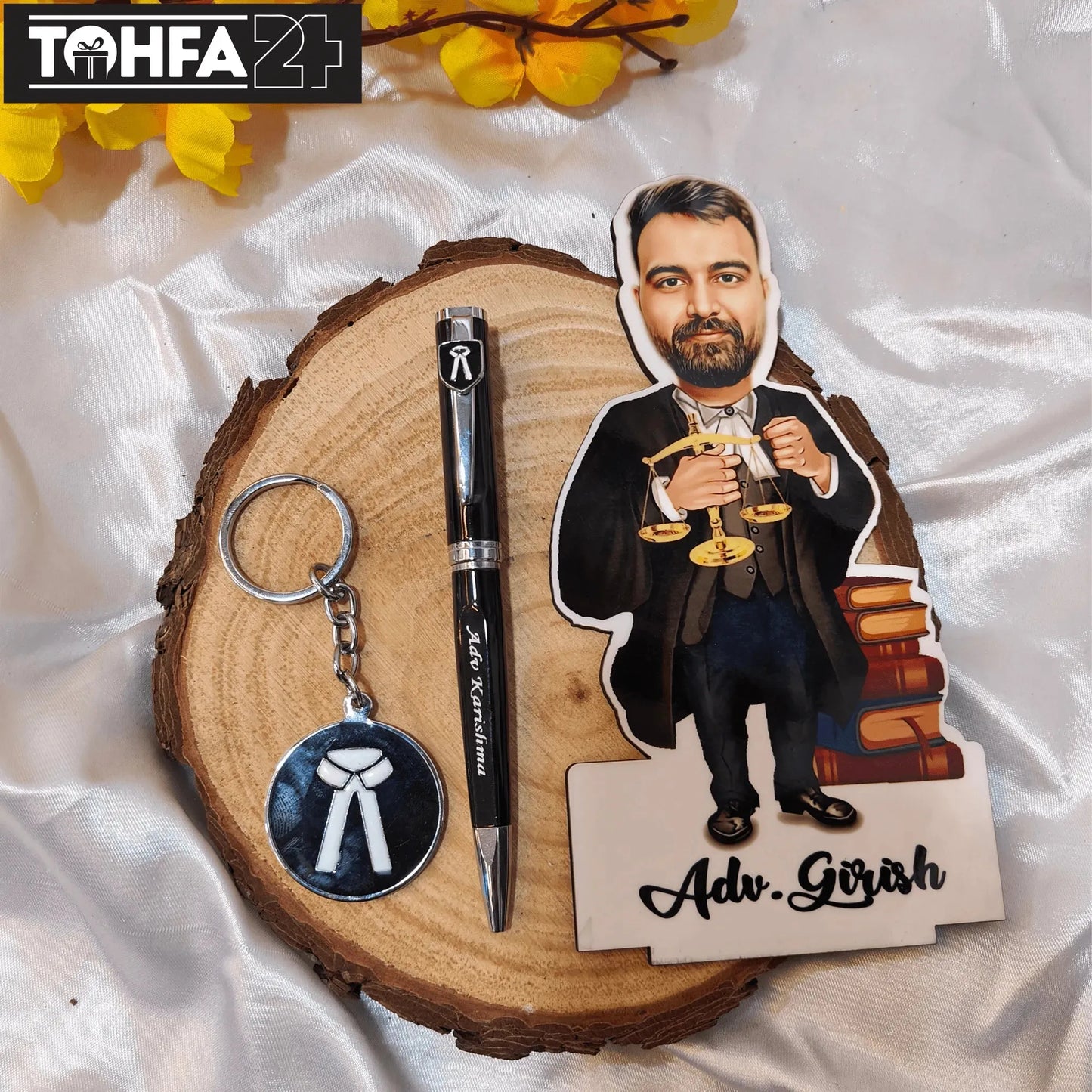 Personalized Caricature, Pen & Keychain for an Advocate Tohfa24