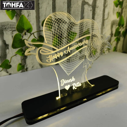 Heart Rose Acrylic Lamp Tohfa24