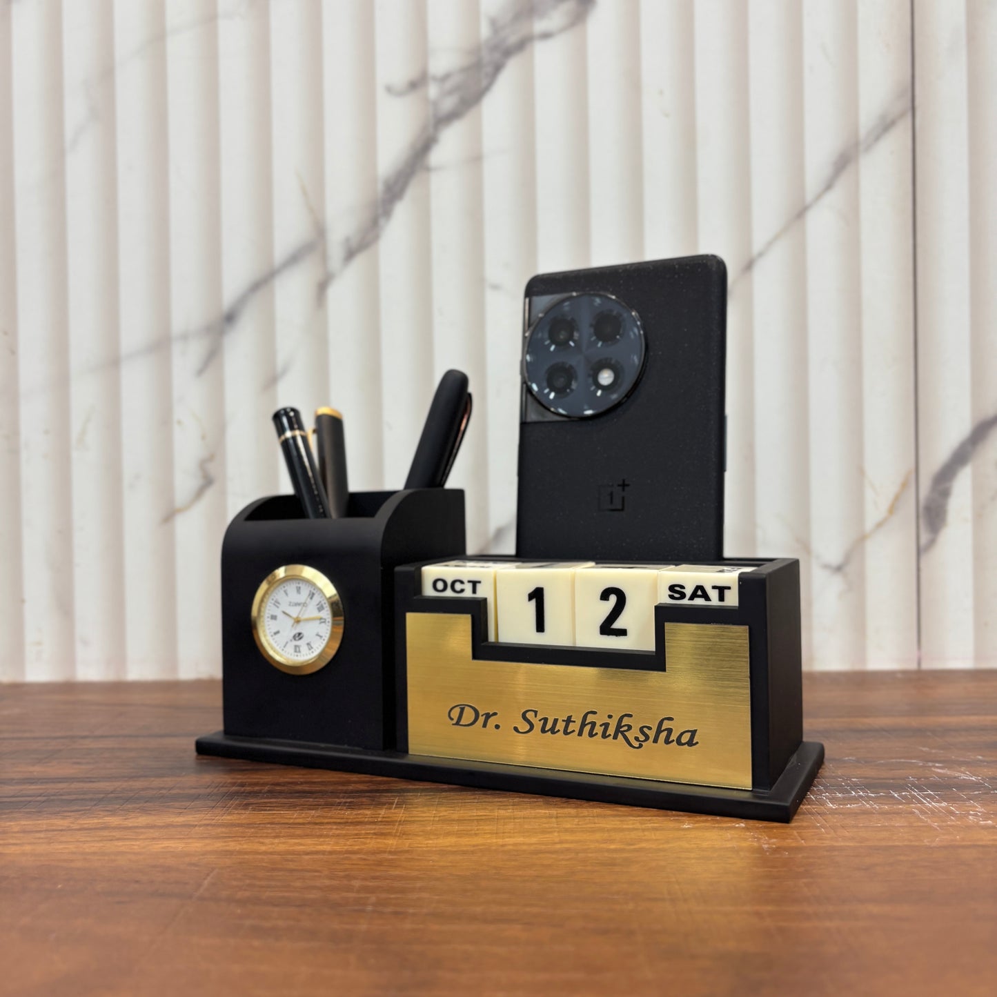 Personalized Pen Stand With Clock Tohfa24