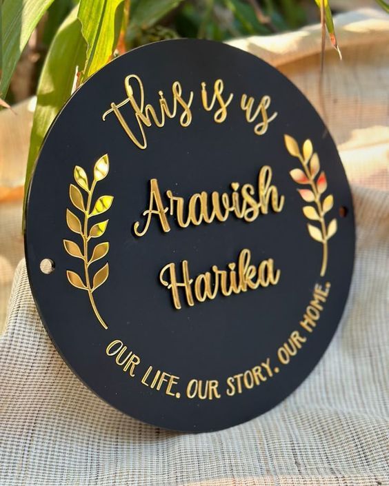 Elegant Round Acrylic Name Plate Matt Black Tohfa24