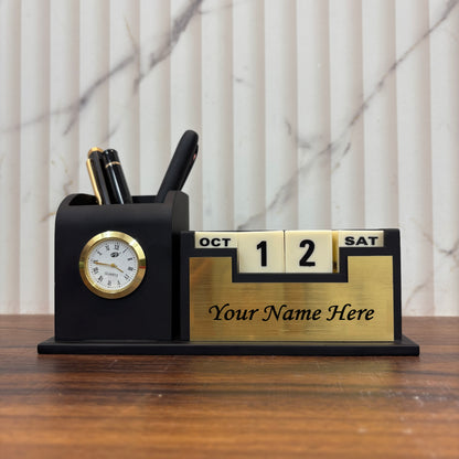 Personalized Pen Stand With Clock Tohfa24