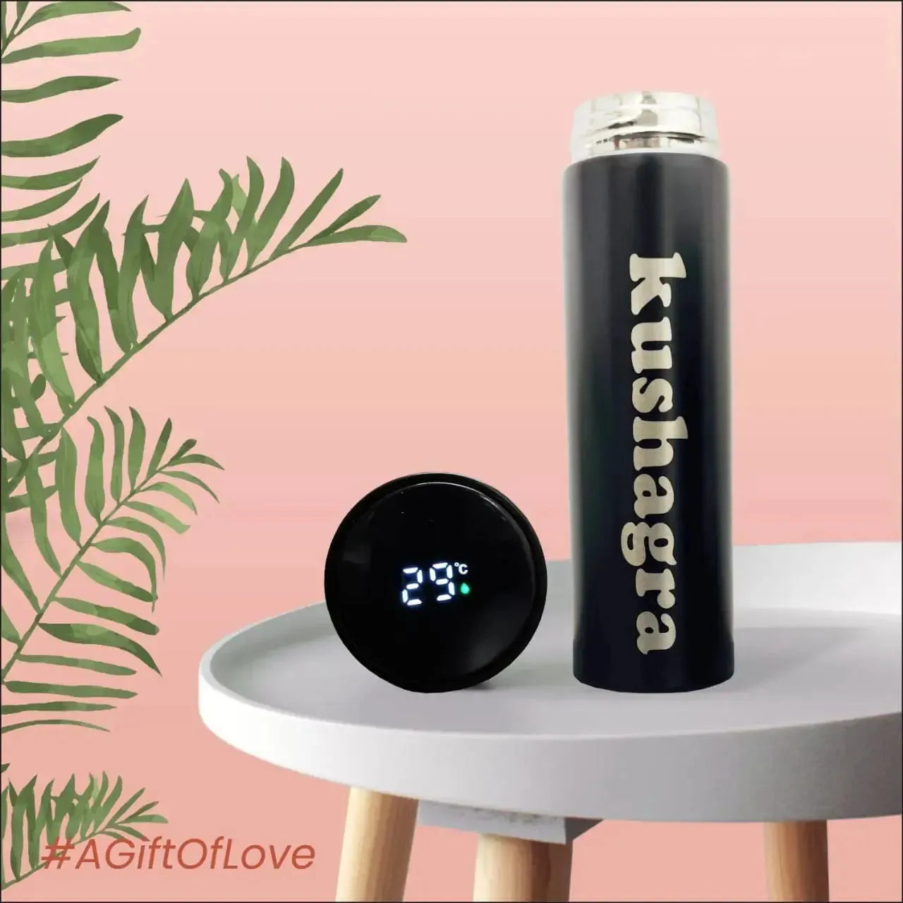 Personalized Black Smart Temperature Water Bottle Tohfa24