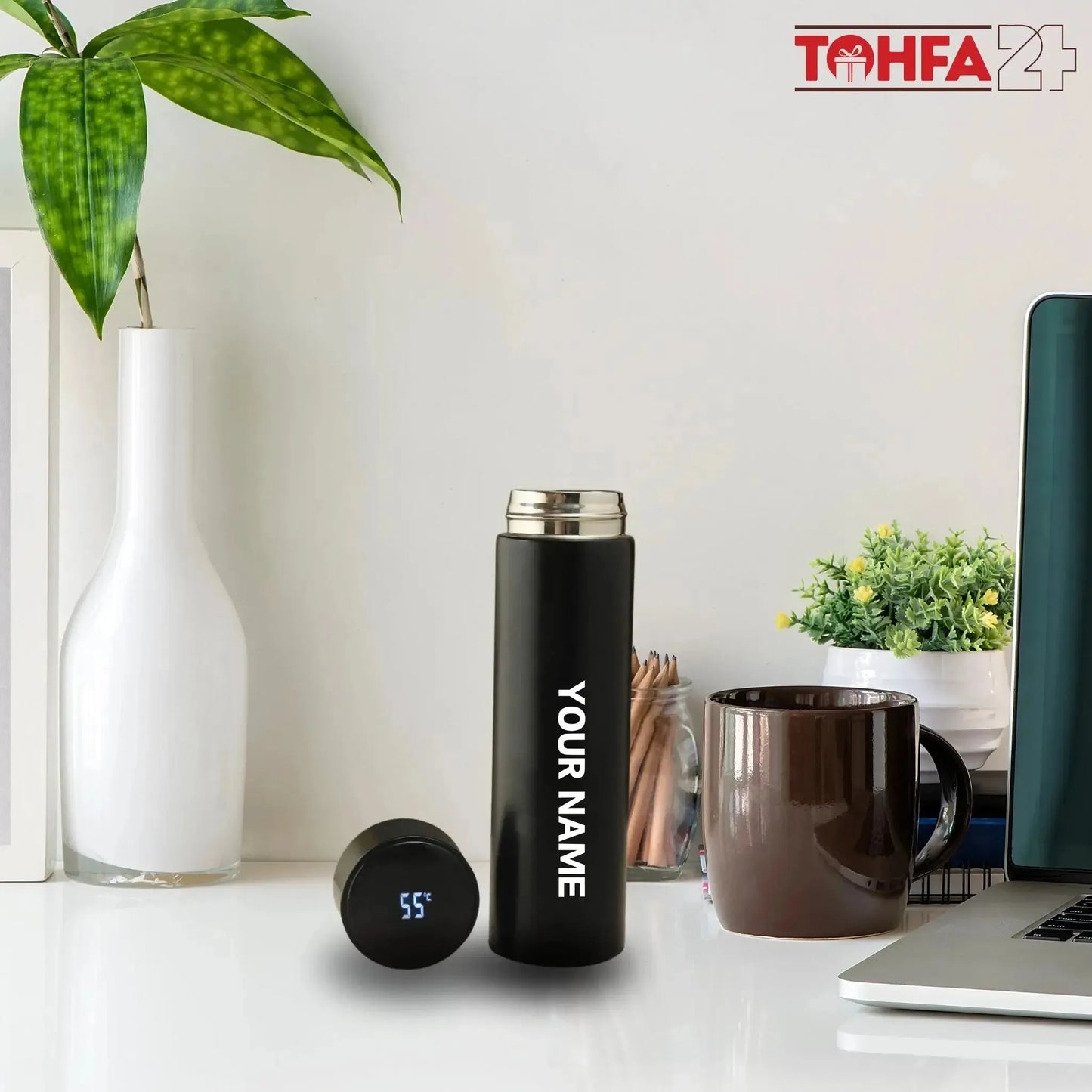 Personalized Black Smart Temperature Water Bottle Tohfa24